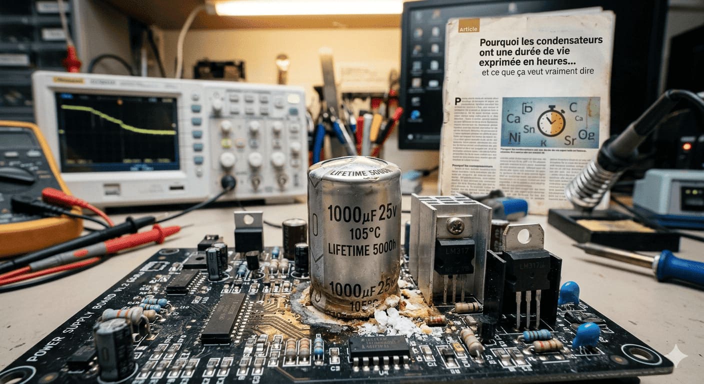 🔋 Pourquoi les condensateurs ont une durée de vie exprimée en heures… et ce que ça veut vraiment dire